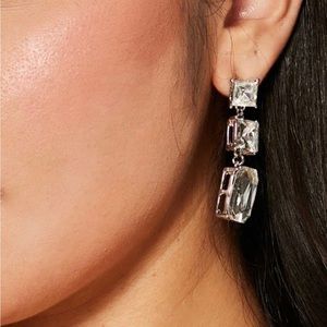 Silver Linear Rhinestone Drop Earrings